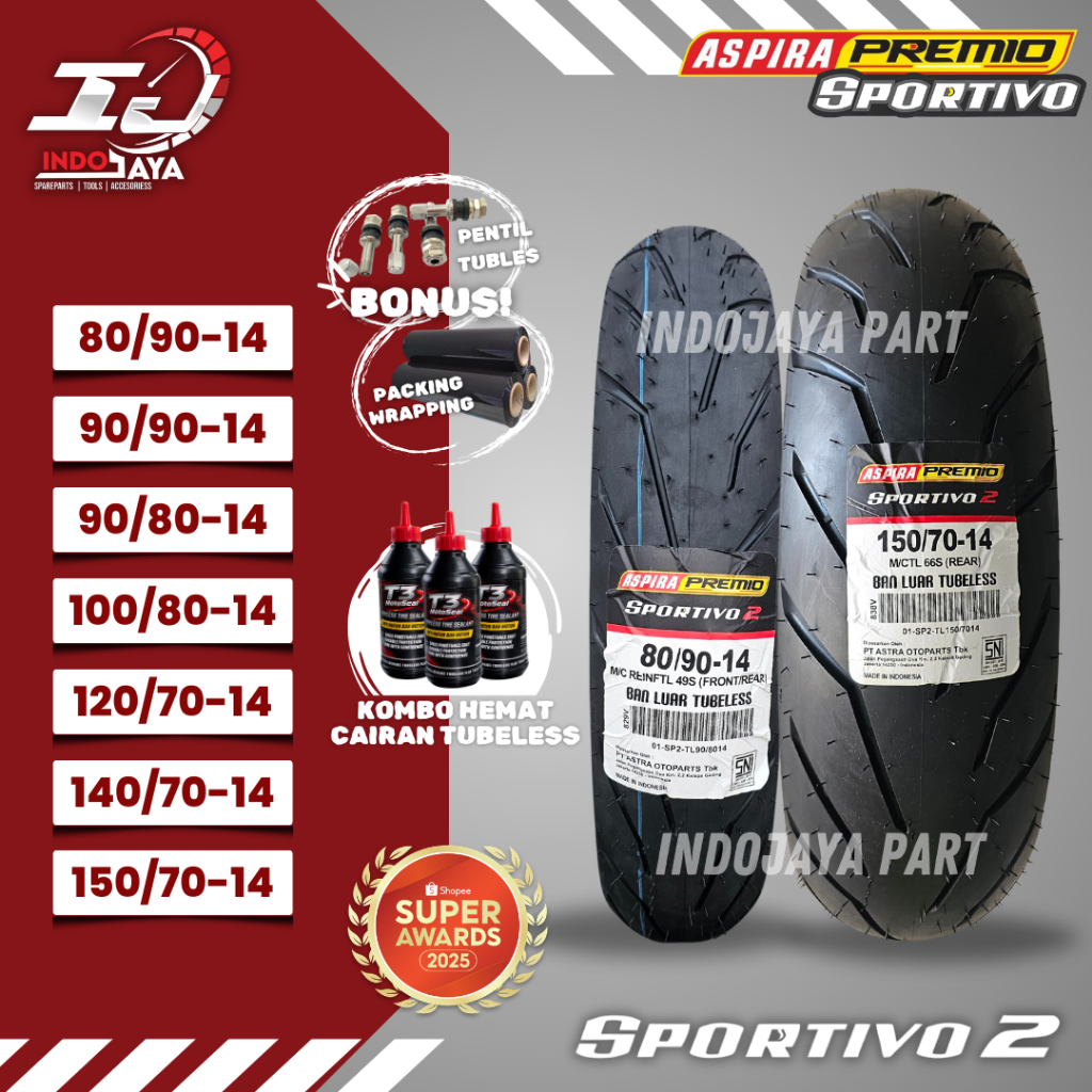 [PRODUK BARU] BAN LUAR ASPIRA PREMIO SPORTIVO 2 ( 80/90-14 - 90/80-14 - 90/90-14 - 100/80-14 - 120/7