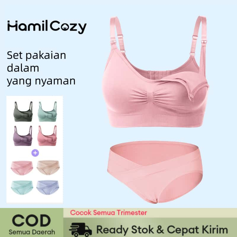 Set Pakaian Hamil & Menyusui Bra Depan Tanpa Kawat Celana Dalam Jumbo Katun  937&20020
