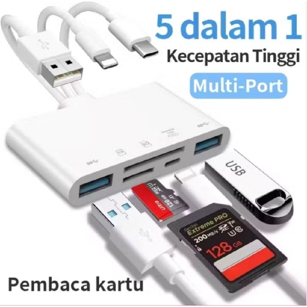 3 lines phone card reader 5in1 lightning to sd card / tf memory card reader otg adapter