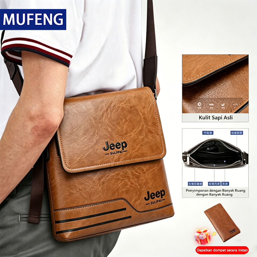 Tas bahu pria gaya retro Korea Vintage Style Shoulder Bag Besar Kulit PU Leather Lembut[Model Baru][