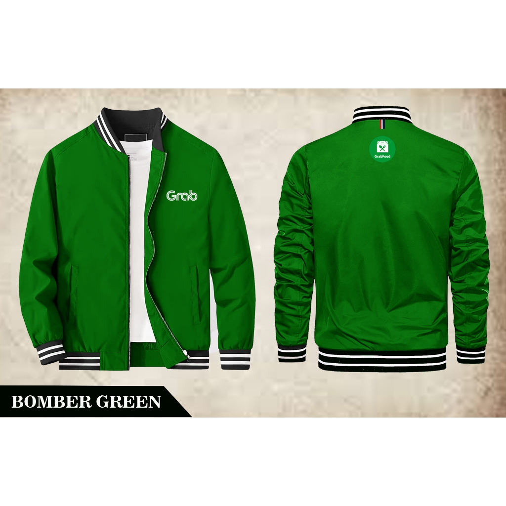 Jaket Grab Indonesia Logo Terbaru - Jacket Motor Grab grabfood Bisa Request - Jaket Bomber Gr3b Mura