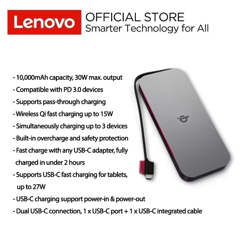 Lenovo Go Wireless Mobile Power Bank 10000mAh 40ALLG1WWW Thunder Black