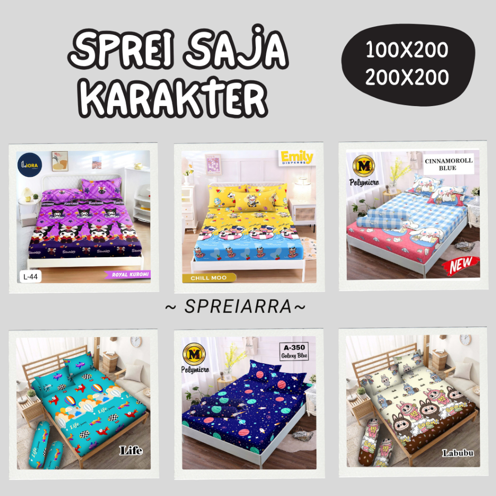 Sprei Anak Motif KARAKTER Lucu SPREI SAJA Sudut Karet Ukuran 100x200, 200x200