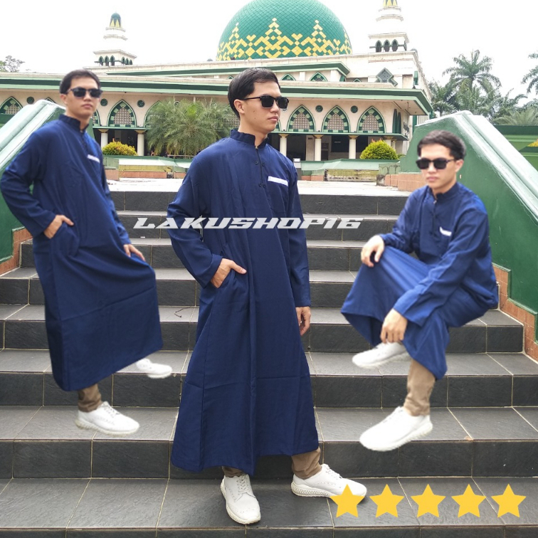 Bisa COD Jubah Baju Gamis Murah Pria Laki Laki Dewasa Warna Hitam Putih Ukuran Jumbo Lengan Panjang