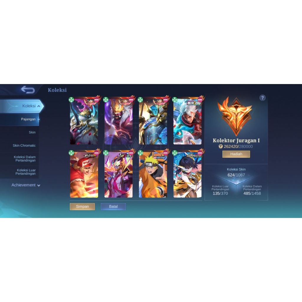 akun ml otw sultan, akun kolektor pribadi