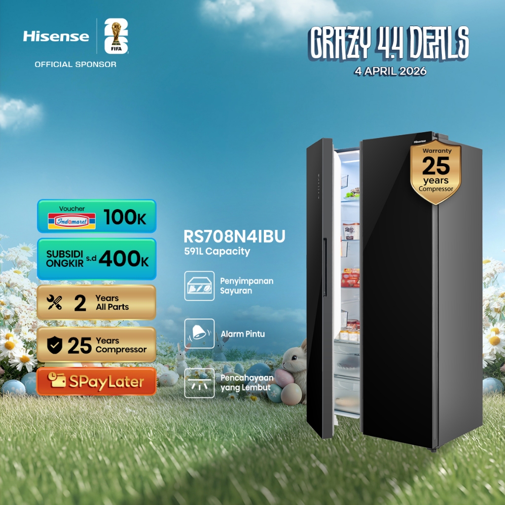 Hisense Kulkas RS708N4IBU Refrigerator Side By Side Kapasitas 591L Warna Hitam Inverter Tanpa Bunga 