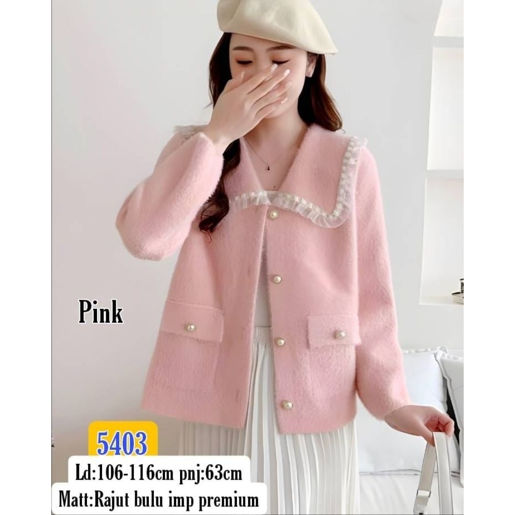 5403 Cardigan Rajut Bulu Import Premium Atasan Wanita Outer Lengan Panjang Gaya Korea Kerah Renda Me