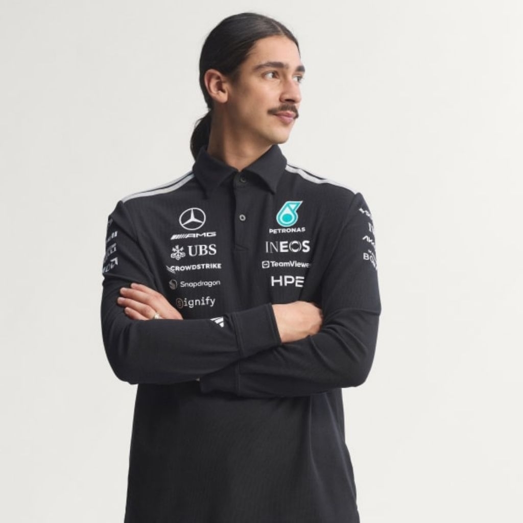 adidas Polo Mercedes AMG Petronas Formula 1 Team LongSleeve Black BNWT Original Resmi KE5514