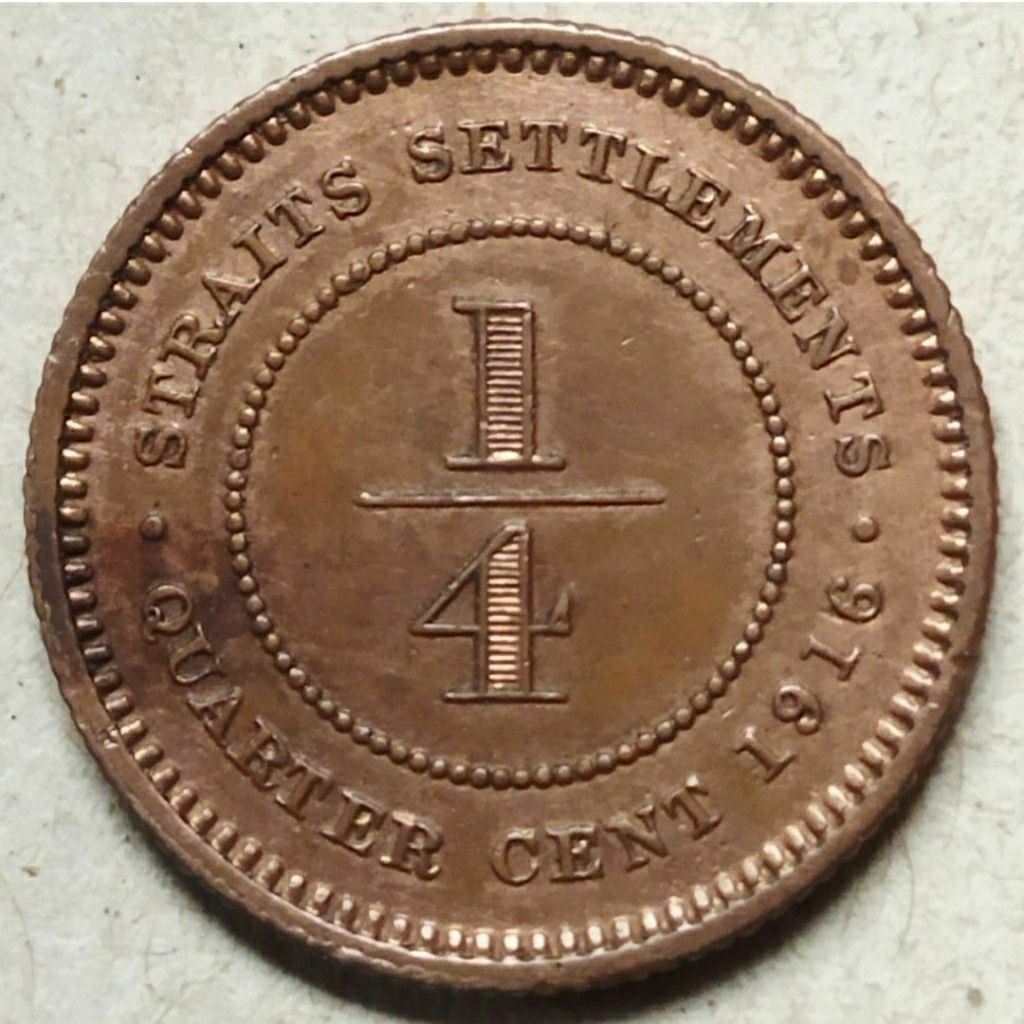 Koin 1/4 cent 1916 George V straits settlements