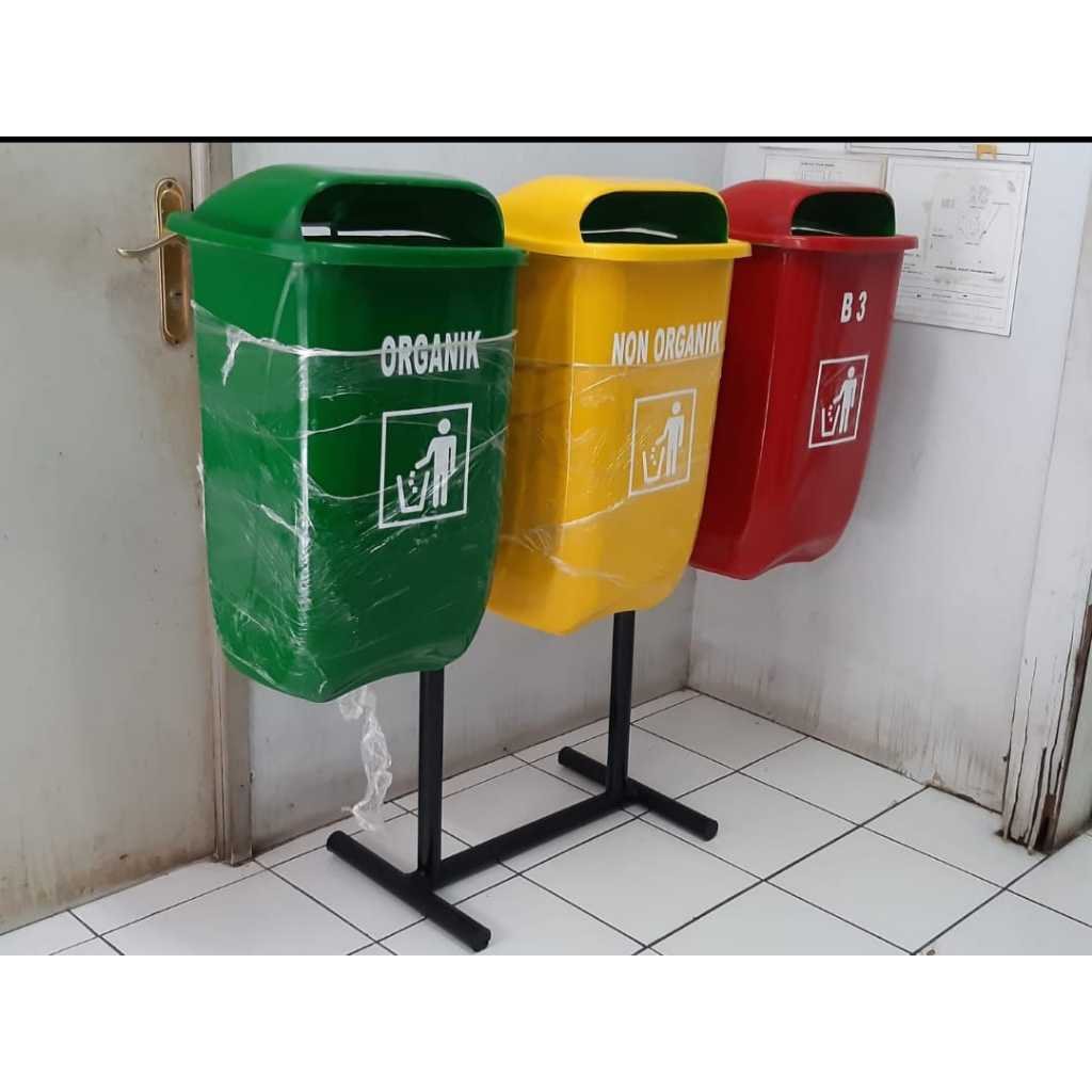 Tempat sampah 3in1 50Liter fiberglass/tong sampah fiberglass 3pilah