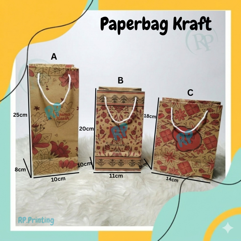 Paper bag Kraft Merah Motif 3 Variasi ukuran Paper bag Souvenir dan Paper bag pernikahan/hajatan