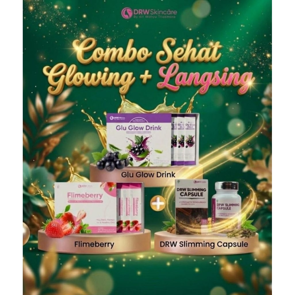 DRW SKINCARE | Combo Sehat Glowing dan Langsing Flimeberry, Gluglowdrink, & Kapsul Diet