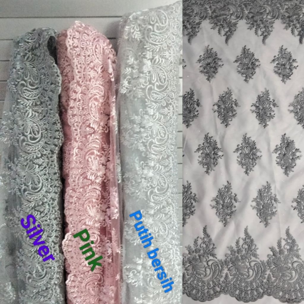Tile Bordir pinggiran atas bawah ceplok-ceplok. Kualitas Tebal, Cocok untuk kebaya dan kombinasi bor