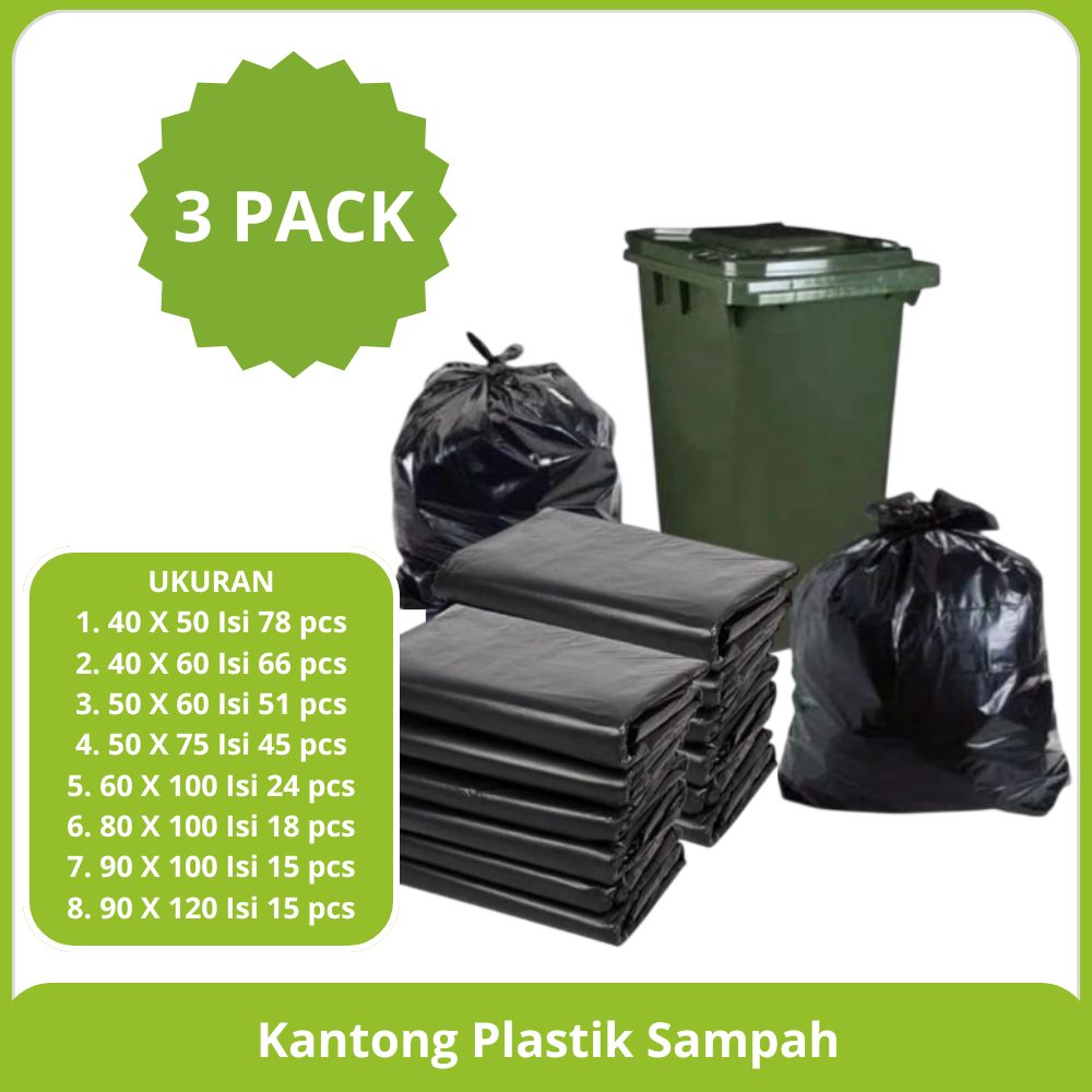 3 Pack Plastik Sampah Paket Hemat | Kantong Plastik Sampah Hitam Kemasan Ekonomis | Plastik Packing 