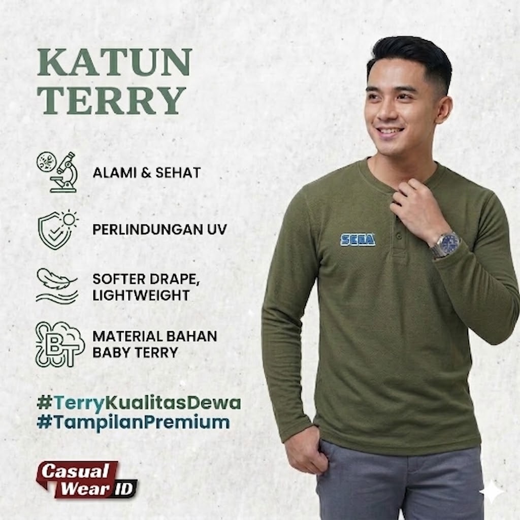 kaos Hneley  lengan panjang pria tebal - kaos kancing pria lengan panjang Model Sablon RETRO