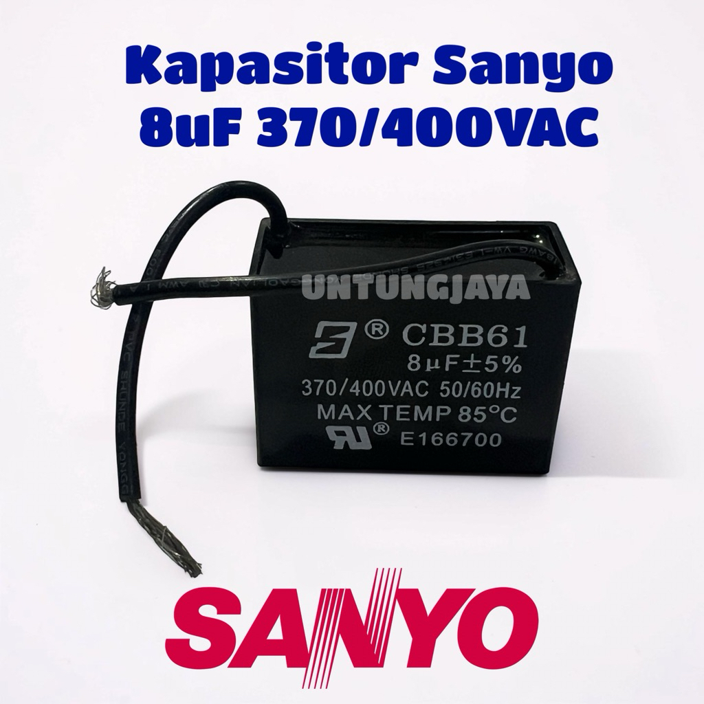 KAPASITOR SANYO 8 UF 370/400 VAC // CAPACITOR SANYO 8UF 370/400VAC // SPAREPART POMPA SANYO