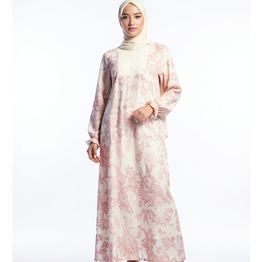 Eprise Yasmine Gamis Lengan Panjang PINK/BW AP1548C | Terusan Wanita Muslim | Dress Lebaran
