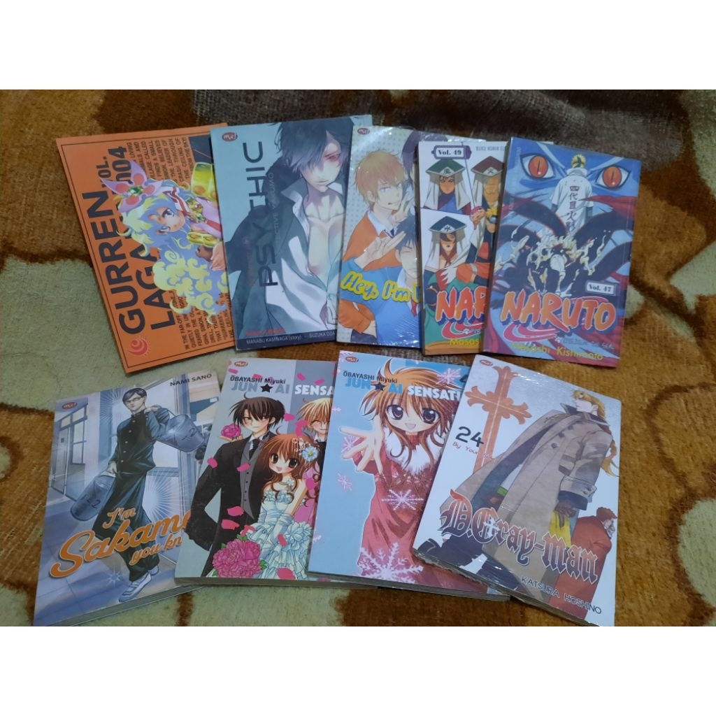 Komik Set cabutan (9 buku) D.Gray-man 24, Yakumo 12, Gurren Lagann 4, Hey Im Popular 8, Naruto 47, 4