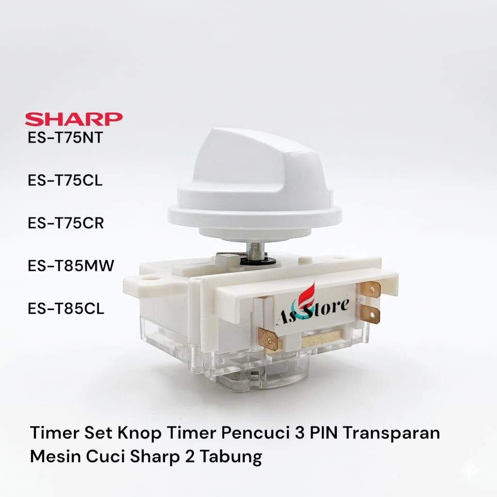 Timer Wash 3 pin Transparan SET KNOP Mesin cuci Sharp ES-T75NT ES-T75CL ES-T85MW ES-T85CL