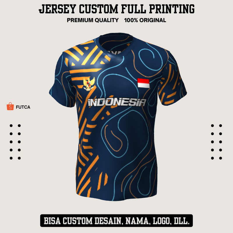 Kaos Jersey Futsal Biru Motif Abstrak 34 - Jersey Sepakbola Full Printing