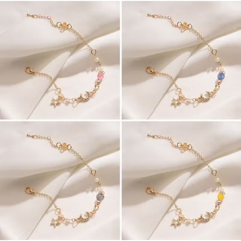 Gelang wanita titanium rantai gold liontin bulan bintang