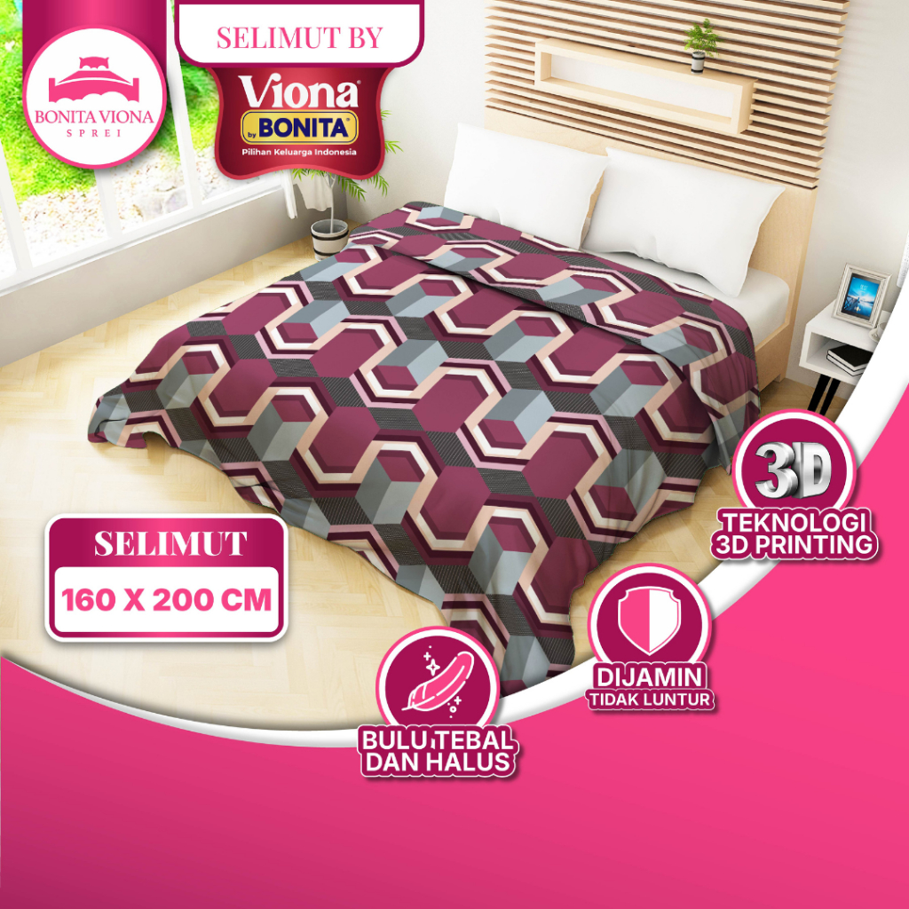 SELIMUT BONITA VIONA BULU HALUS TEBAL 160X200CM MOTIF AESTHETIC PINK TRAVELING DEWASA ANAK LEMBUT
