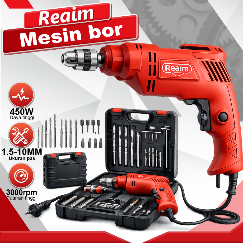 Reaim Bor Listrik 10mm Mesin Bor Bor Impact Bolak Balik Bor Listrik Impact Impact Drill Listrik