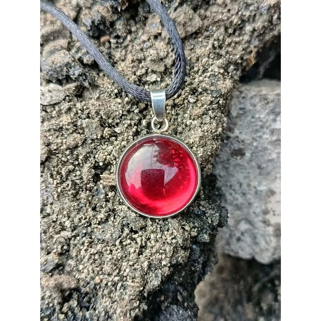 Kalung Liontin Batu akik delima merah siem bulat termurah