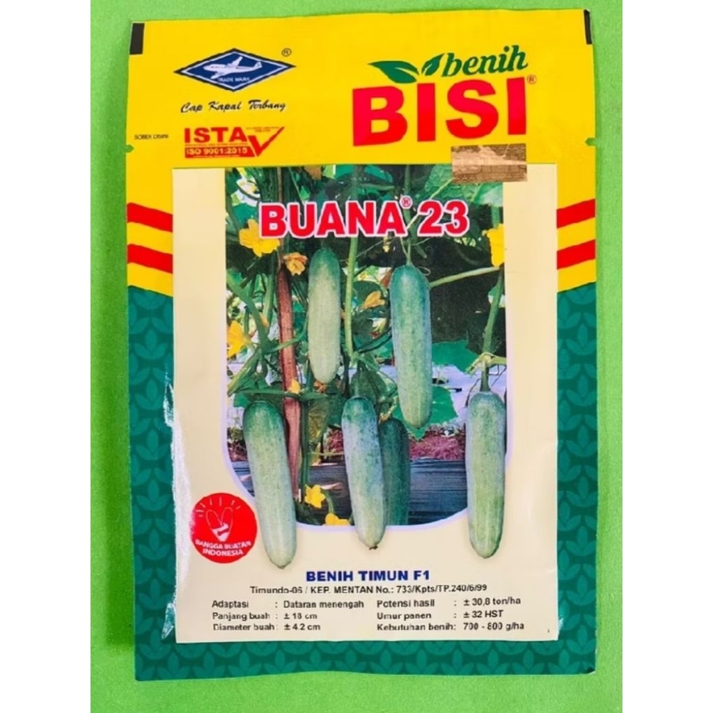 benih timun lalap hybrida BUANA 23 kemasan 20gram produksi cap kapal terbang 100%original