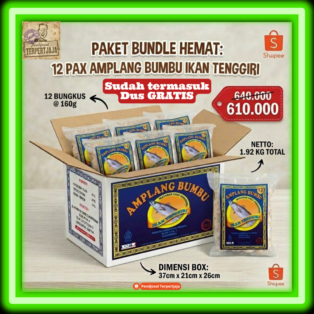 [PROMO HEMAT] Paket 12 Bungkus Amplang Ikan Tenggiri Bumbu Asli - Oleh Oleh Khas Samarinda (Free Dus