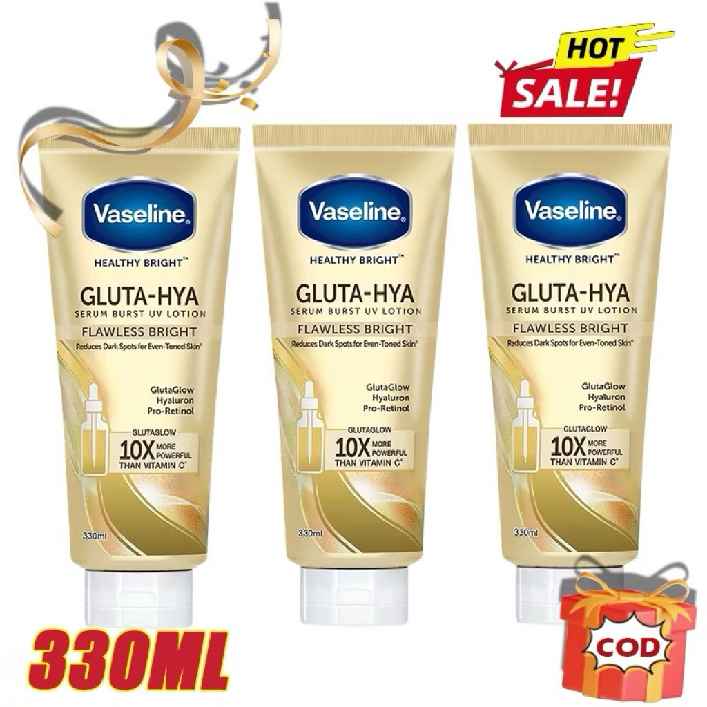 vaselin bundling 3pcs gluta hya serum burst uv lotion 330 ml100% original