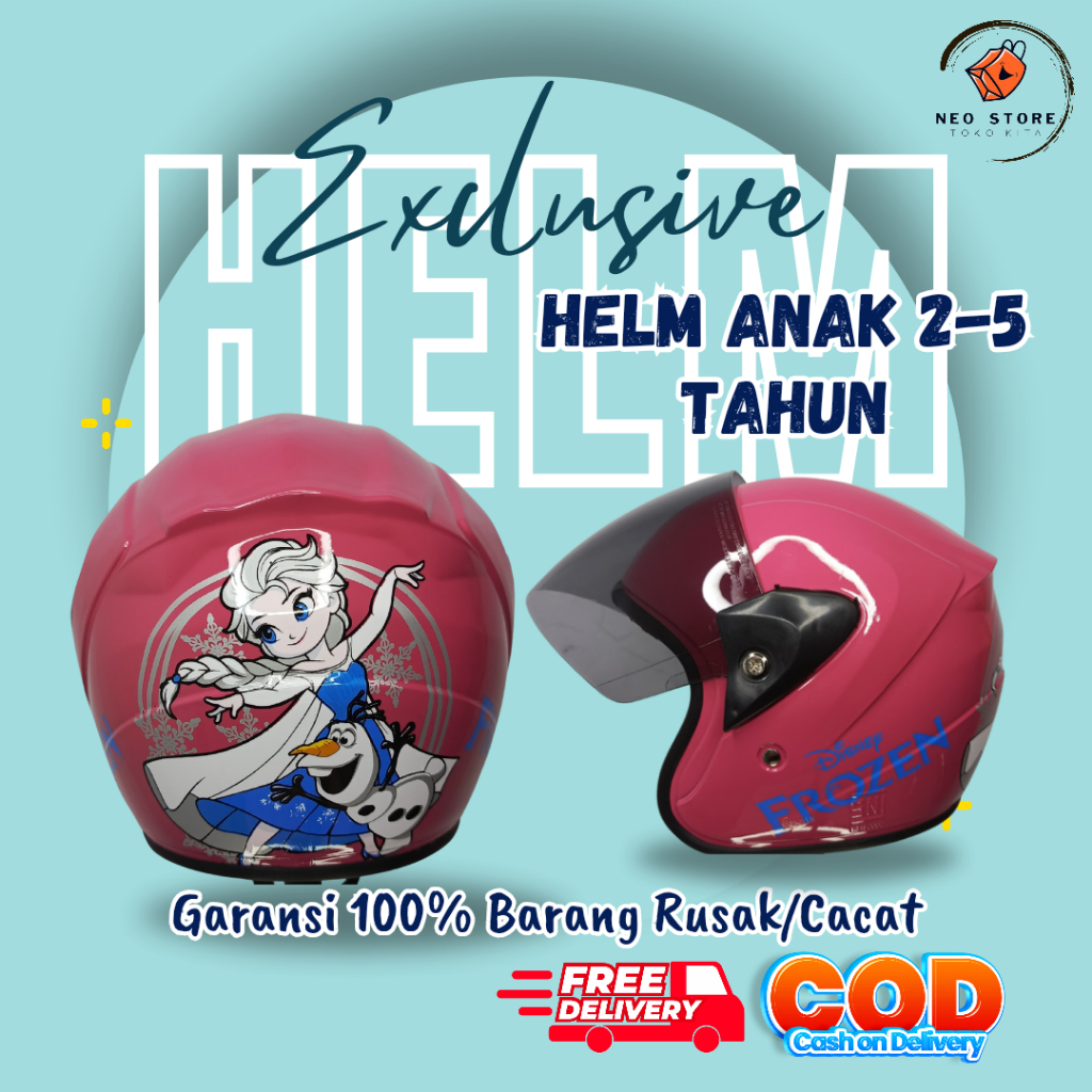 Helm Anak SNI Original Karakter Frozen Elsa Anti Lecet Cowok Cewek Motif Perempuan Laki Umur1 2 3 4 