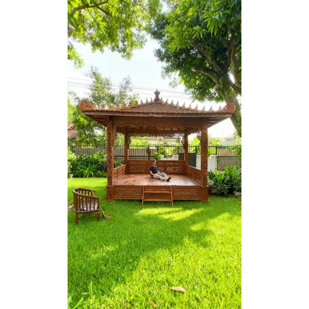 saung gasebo taman bahan kayu jati