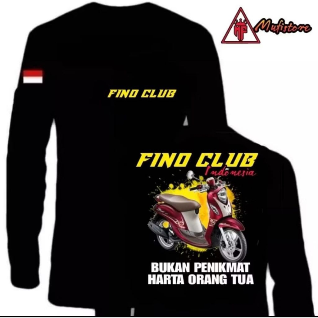KAOS LENGAN PANJANG FINO CLUB INDONESIA BUKAN PENIKMAT HARTA ORANG TUA MOTIF KUNING MOTOR MERAH