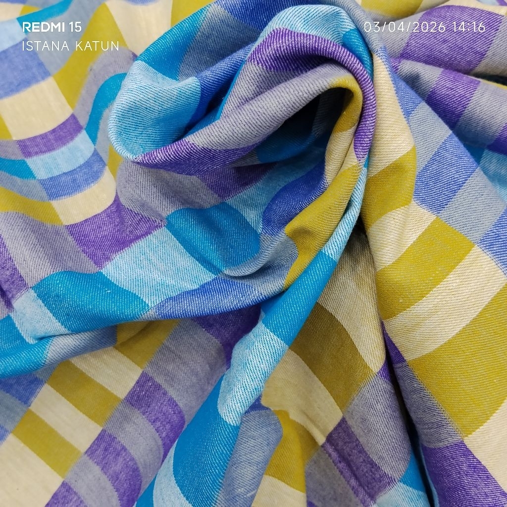 KAIN COTTON TWILL SERAT LINEN KOTAK WARNA