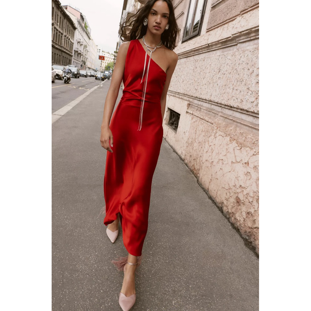 zara red satin dress party backless dress