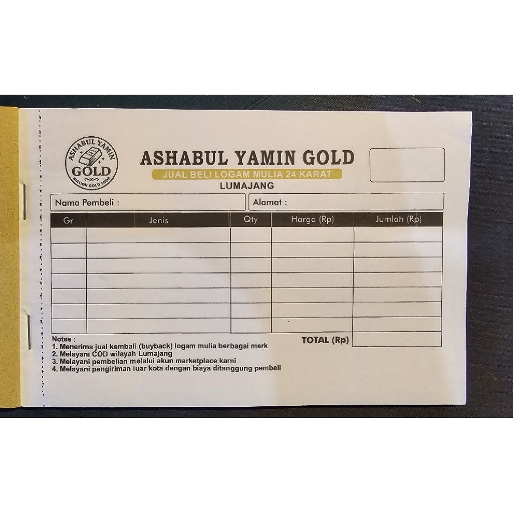 Fisik Nota Pembelian Emas