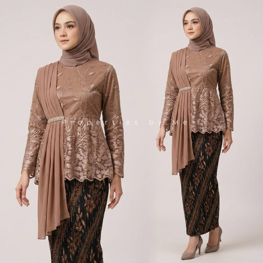 Kebaya Modern dengan Selendang Model Aurel