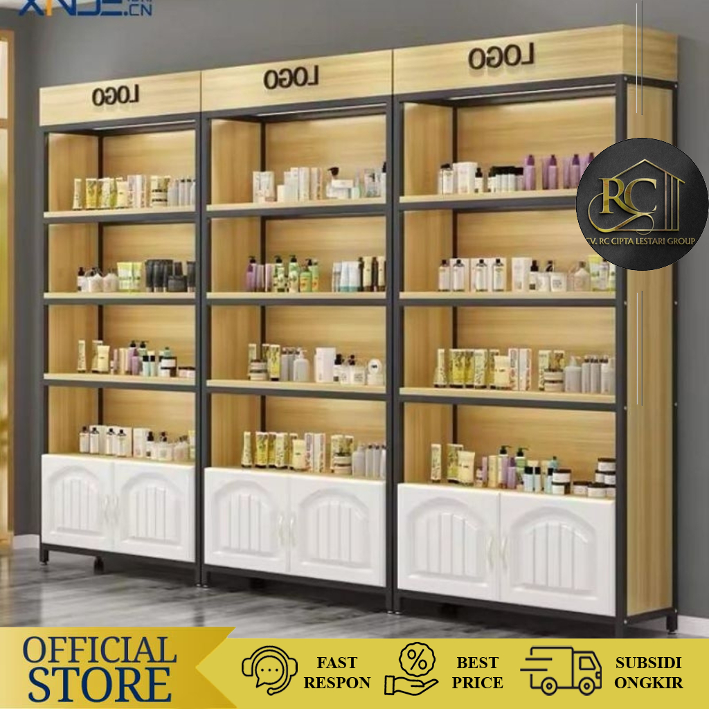 Rak Display Toko Kosmetik Pakai Lampu Paket Isi 3 Rak