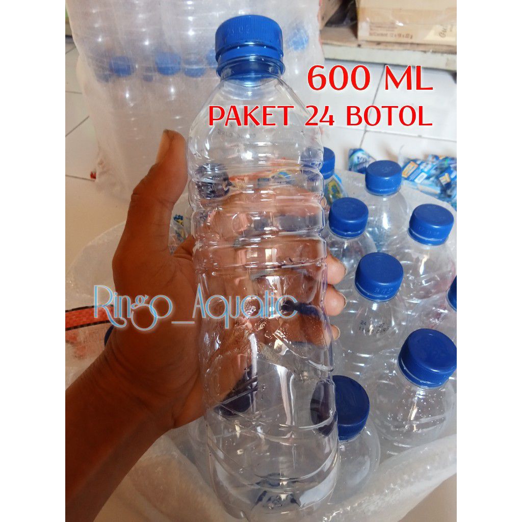 Botol bekas aqua 600ml bersih + tutup