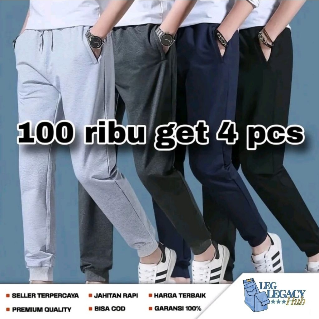 Markas Celana Jogger Panjang 100ribu 4pcs Celana Joger Pria Wanita Sport Baby Terry Zipper Size L XL