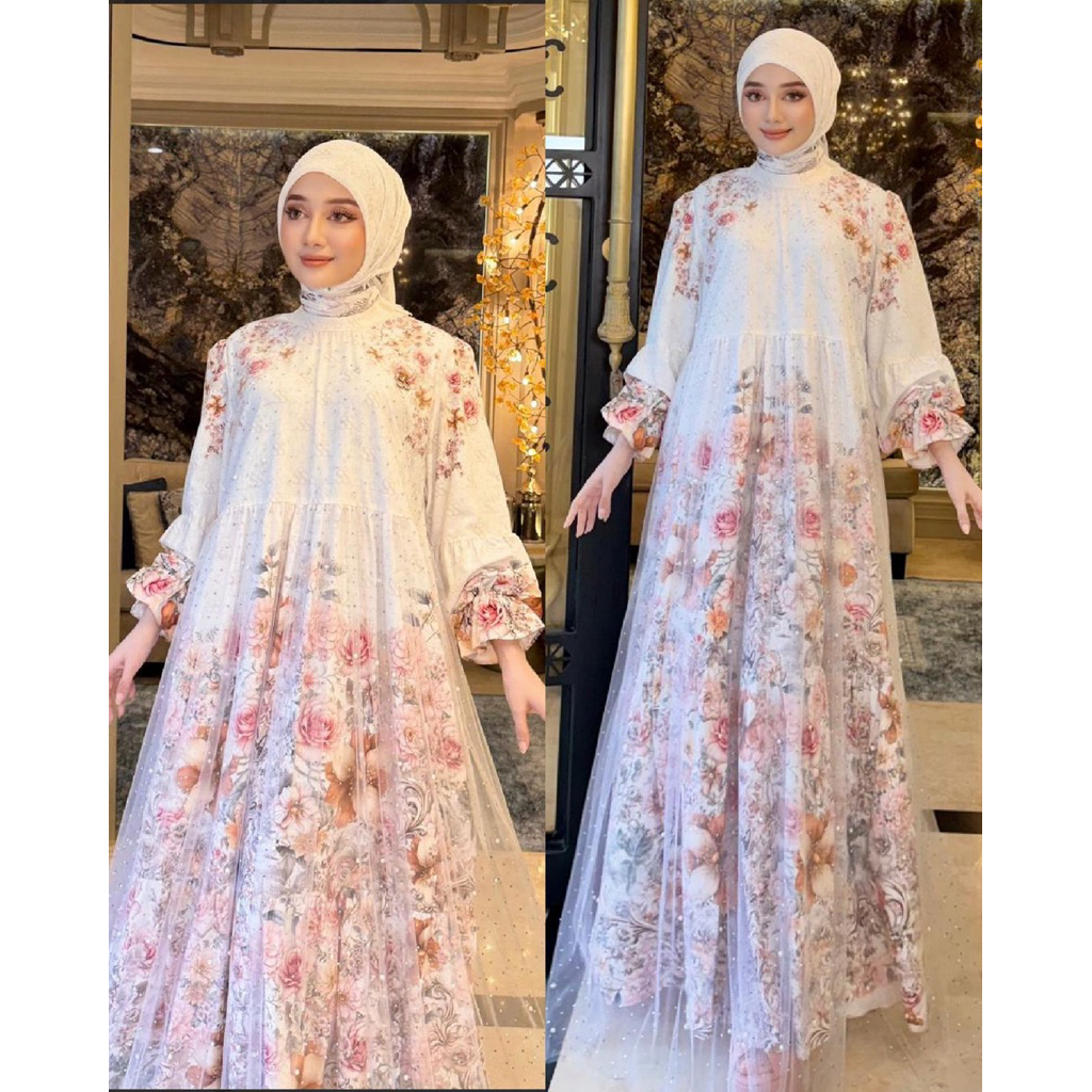 SS03123 SHELLASAUKIA DRESS WHITE FLOWER TILE MUTIARA