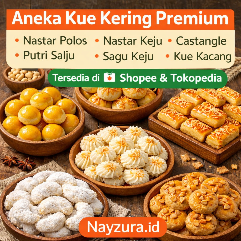Nayzura.id Aneka Kue Kering Nastar Premium Nastar Keju Sagu Keju Putri Salju Castangle Roti Kacang B
