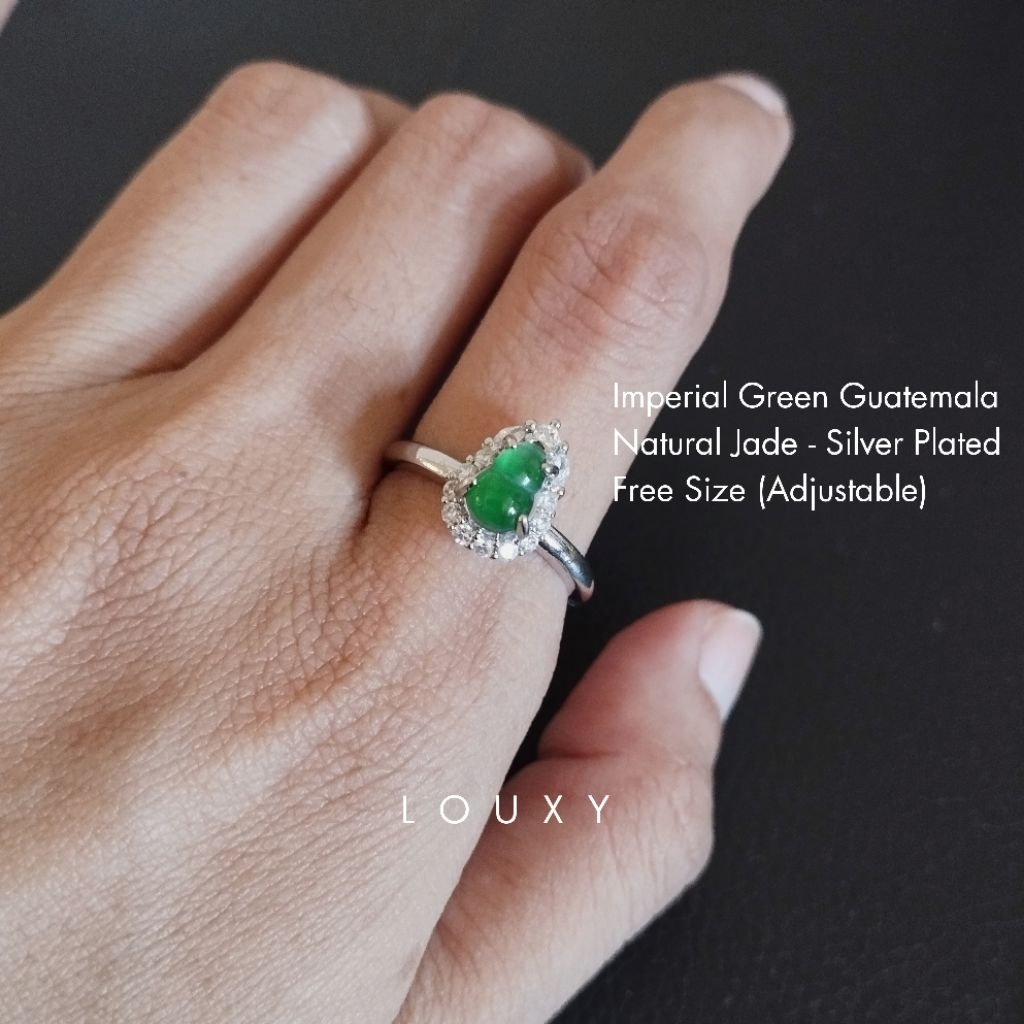 Cincin Giok Imperial Green Guatemala Jade Lapis Perak Cincin Batu Giok Hijau Alami