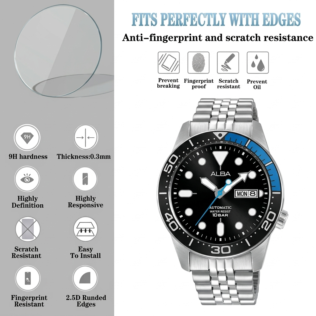 tempered glass untuk Alba AL4195 AL-4195 AL 4195 TG anti gores jam tangan pelindung layar screen pro
