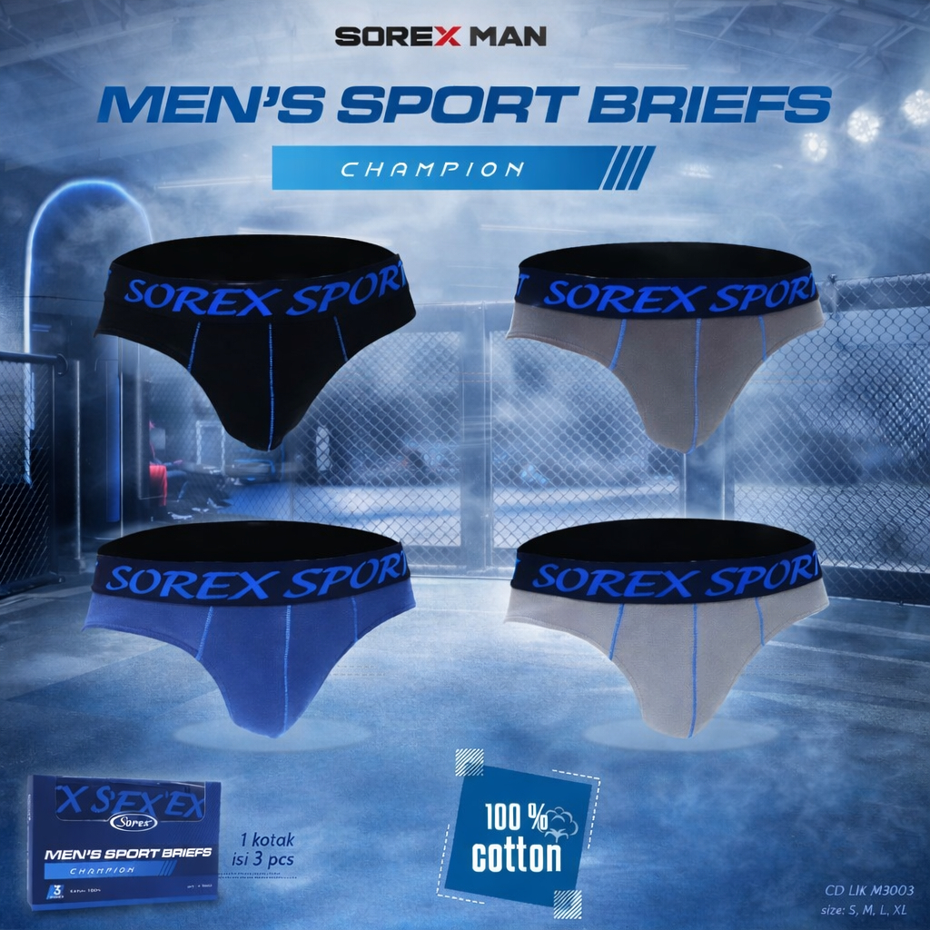 CD Sorex Man 3003 Sorex Man Celana Dalam Katun Pria Dewasa Men's Sport Briefs - 3 Pcs