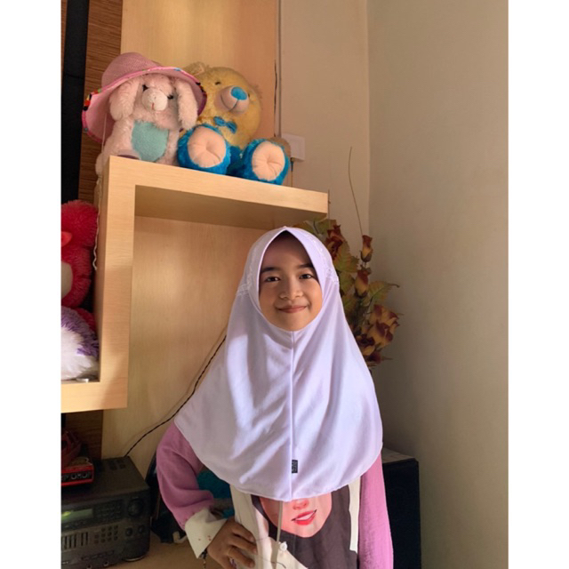 Hijab anak sekolah instan model pita serut atas Rabbani kw