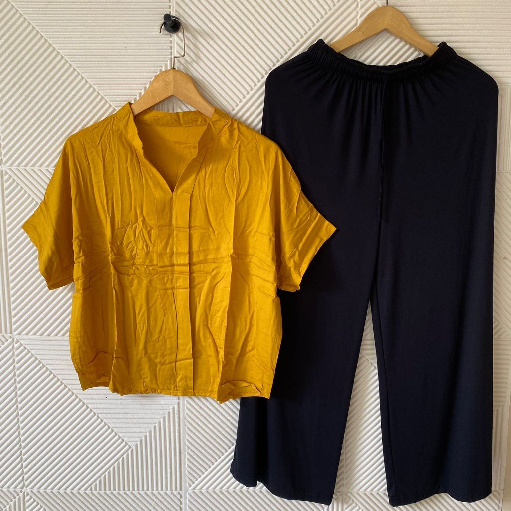 Syafiqa - Setelan Celana Panjang Wanita / One Set Atasan Marsya Katun Rayon Vneck Kerah Shanghai