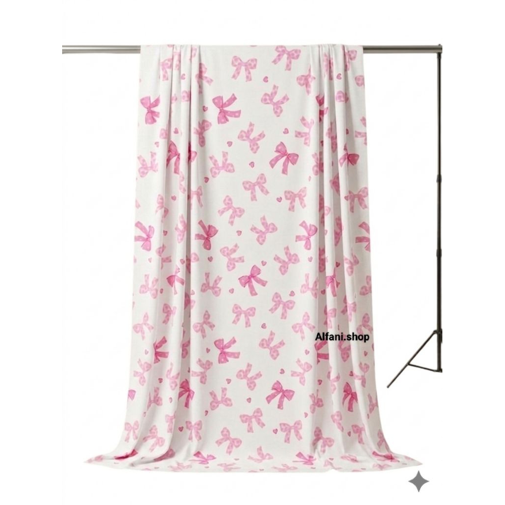 KAIN CVC PREMIUM STAR DELUXE PRETTY BOWS PINK BAHAN KAIN SPREI | PIYAMA | BAJU ANAK | ECERAN