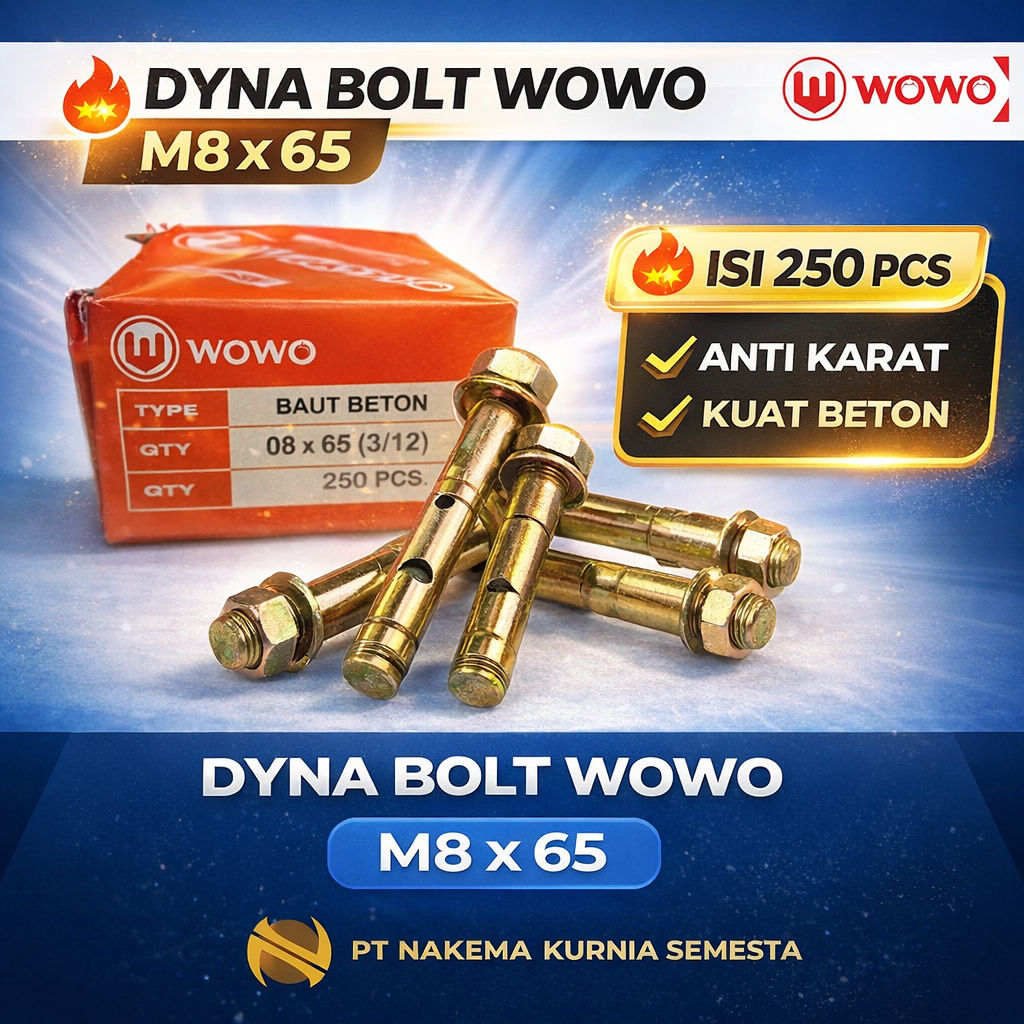 DYNABOLT WOWO M8 X 65, DYNABOLT KUNINGAN MERK WOWO KUALITAS TERJAMIN